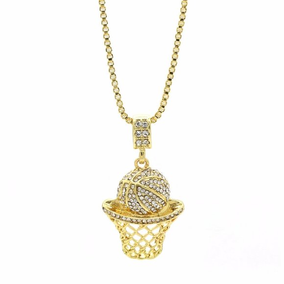 14k Gold Basketball 24" Box Chain + Pendant